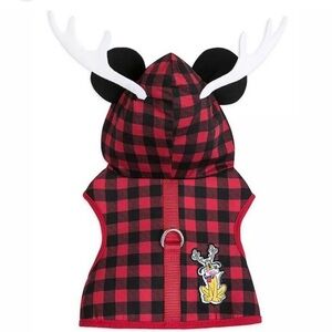 Disney Red and Black Plaid Dog Hoodie with Antlers
